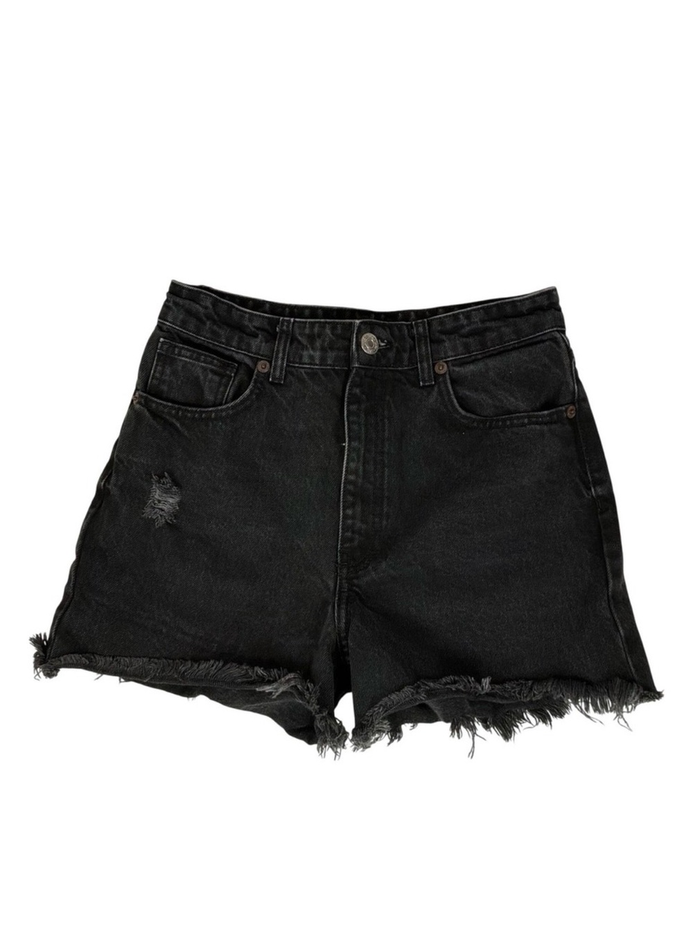 Zara Black Distressed Frayed Hem Denim Shorts